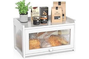 BAMBANG Bamboo Bread Box for Kitchen Counter, Large Capacity Bread Storage Container Farmhouse Bread Box with 3 Sides Wavy & 