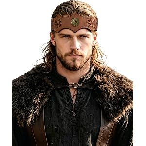 XYFDHJY Medieval Faux Leather Headpiece, Adjustable Renaissance Viking Headband for Halloween Cosplay