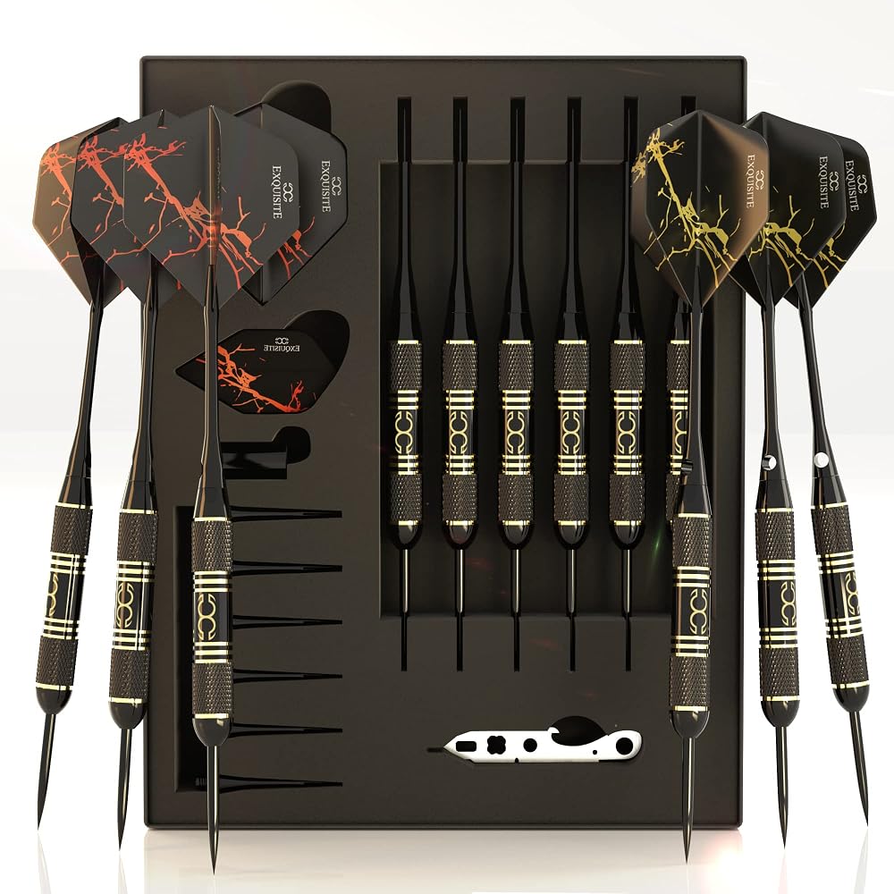 CC-Exquisite Professional Steel Tip Darts Set 6 x 22g Brass Barrels