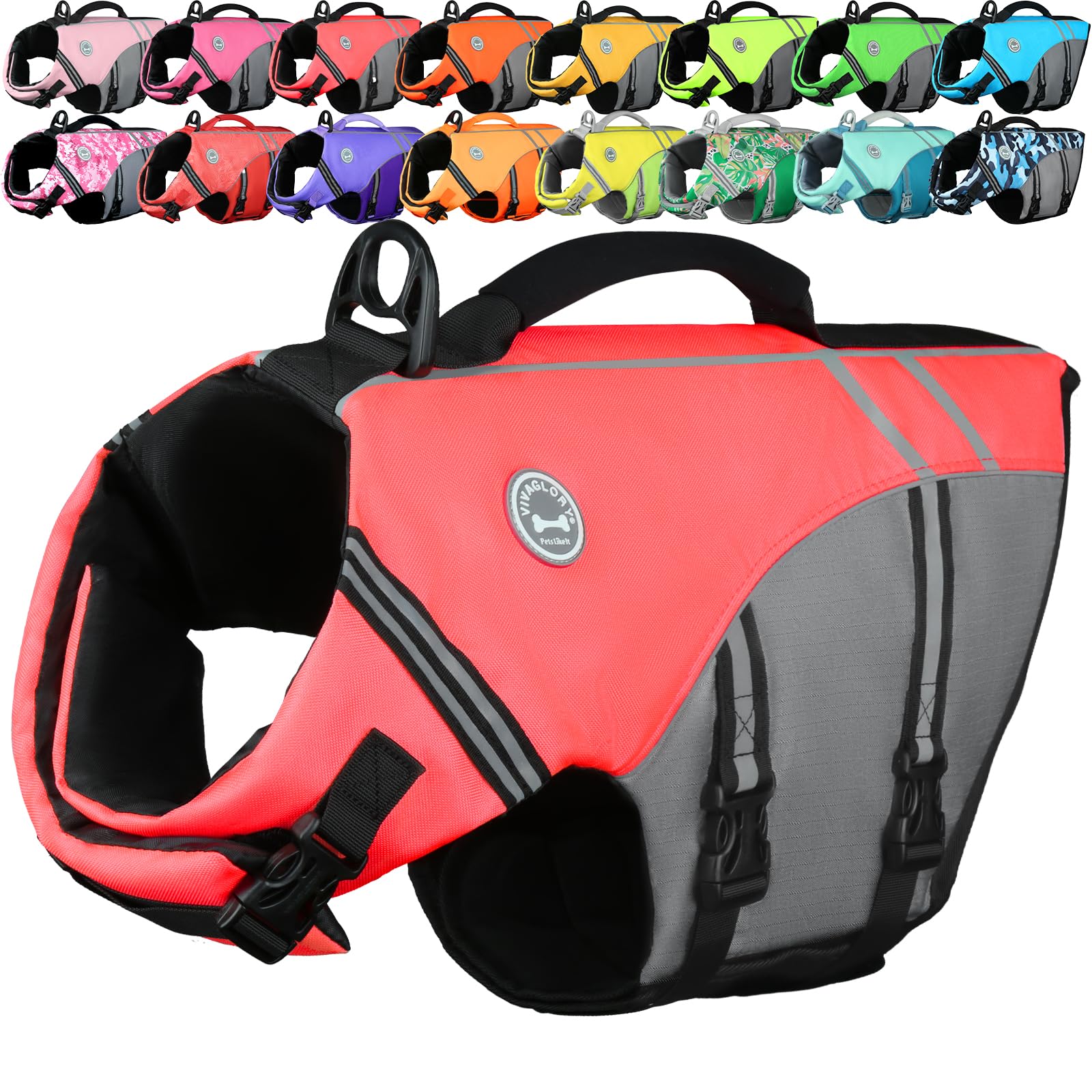 VIVAGLORY Sports Style Dog Life Jacket, Dog Buoyancy Jacket for Swimming & Boating, Ripstop & Buoyancy for Doggy, Life Vest with Handle, S, Bright Pink