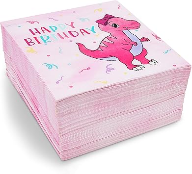 Amazon Co Jp ピンクベビー恐竜ランチョンナプキン 誕生日パーティー用品 6 5インチ 100枚 文房具 オフィス用品