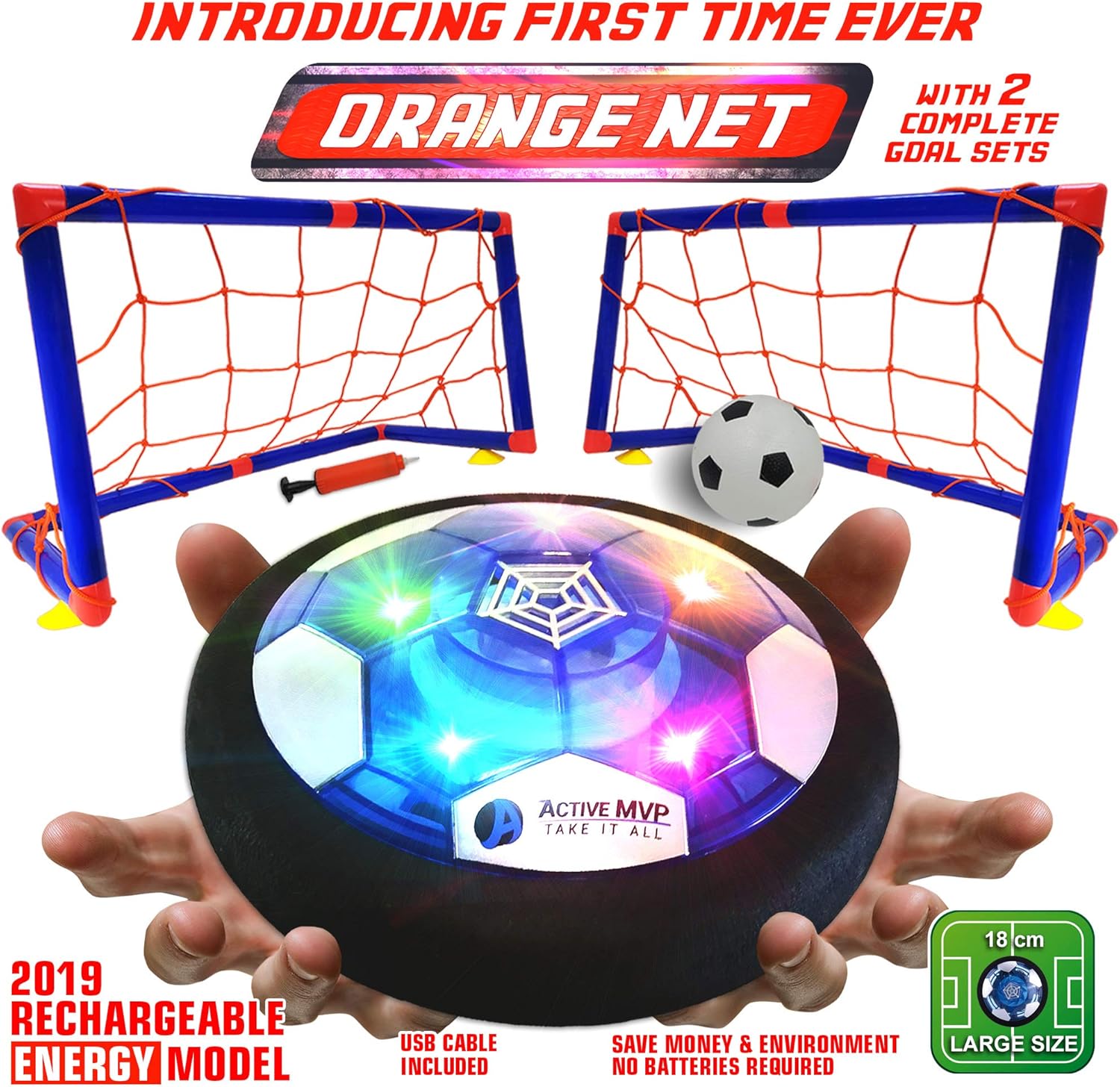 ActiveMVP Kids Toys Rechargeable Hover Soccer Ball Set with 2 Goals, Indoor LED Light Up Fun Air Soccer Game - No Battery Needed, Strong Improved ABS Plastic Quality - Boys Girls Age 3 4 5 6 7 8 9 11+: Toys & Games