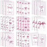 Thenshop 24 Pcs Mini Pink Bow Spiral Notebook 3.9x2.4 Inch Cute Coquette Pink Aesthetic Watercolor Journal Lined Memo Pad Preppy Mini Top Spiral Notebook Office Supplies for Party Gifts Home