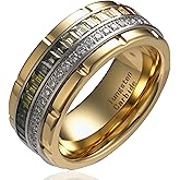 100S JEWELRY 10mm Gold Tungsten Rings For Men Rainbow & Clear CZ Moissanite Wedding Promise Band Size 6-16