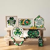 BVXVCB St. Patrick's Day Decorations | 6PCS St. Patrick's Day Tiered Tray Decor | Luck Shamrock Wooden Signs Irish Decor | Happy Saint Patrick’s Centerpiece for Home Table Shelf Party (White)