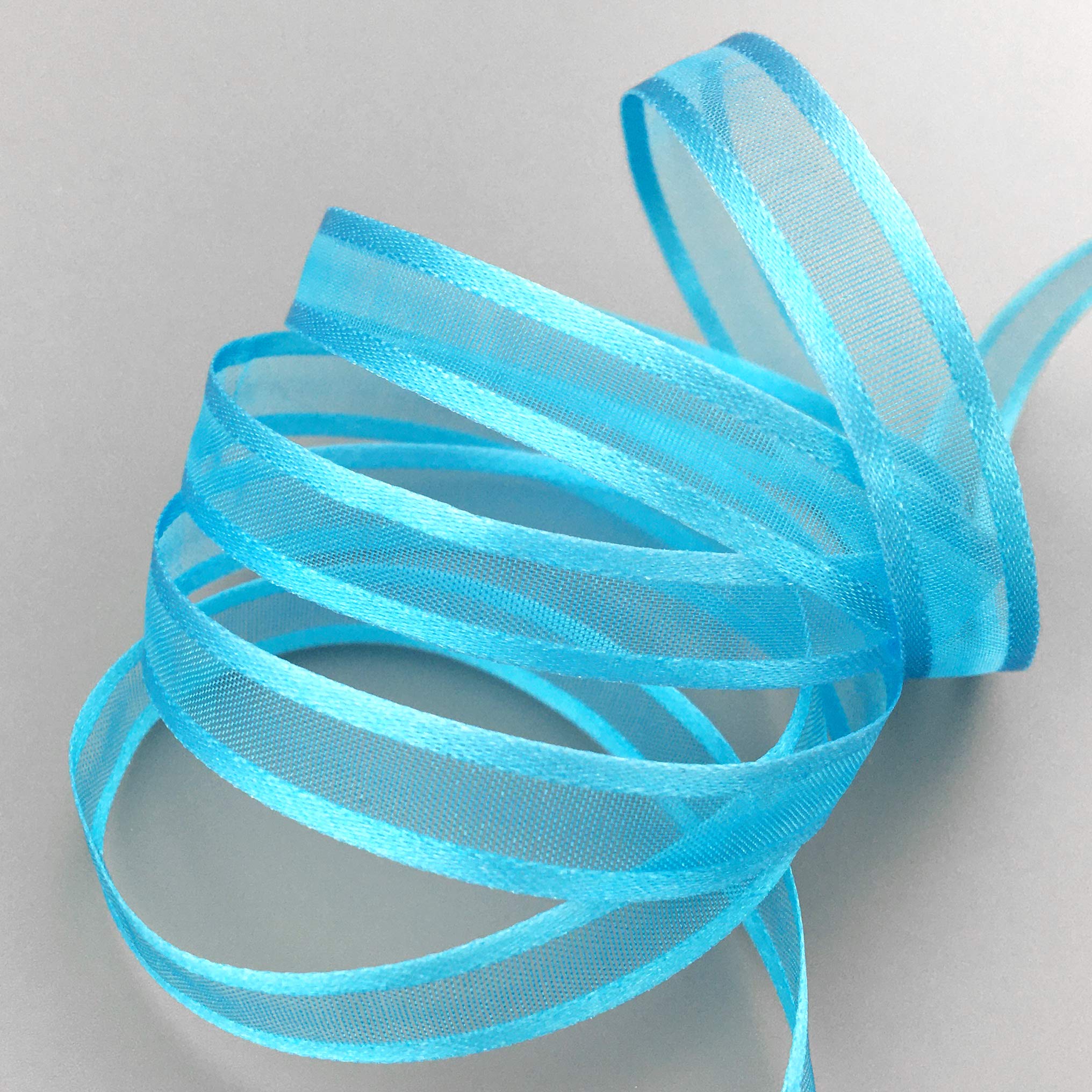 finemark 50 m x 10 mm Chiffon Ribbon with Satin Edge Turquoise (72) Chiffon Decorative Ribbon Gift Ribbon Semi-Transparent Shiny No Wire Organza
