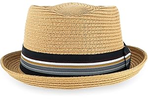 HATS IN THE BELFRY Belfry Men/Women Summer Straw Pork Pie Trilby Fedora Hat in Blue, Tan, Black