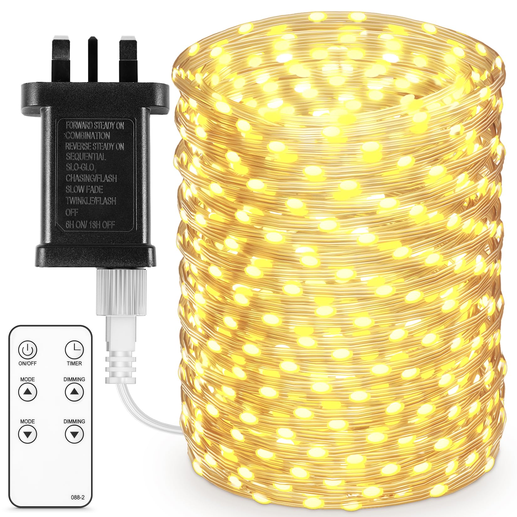 HCYW Fairy Lights Plug in, 100M 1000 LED Warm White Outdoor Fairy Lights Mains Powered with Copper Wire & Flat Rubber Coating, IP65 Waterproof Cord, 8 Modes & Timer for Garden, Xmas, Indoor/Outdoor