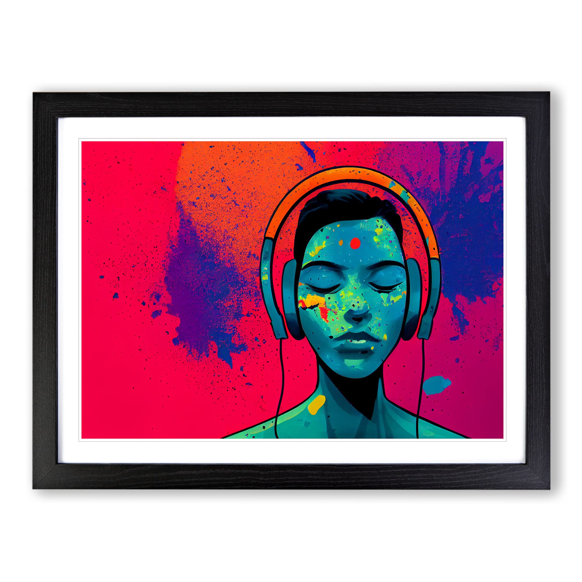 Man With Headphones Abstract Framed Print | A4 Black Framed Wall Art | Ready to Hang | Abstract Fantasy Picture | Living Room Bedroom Lounge Office