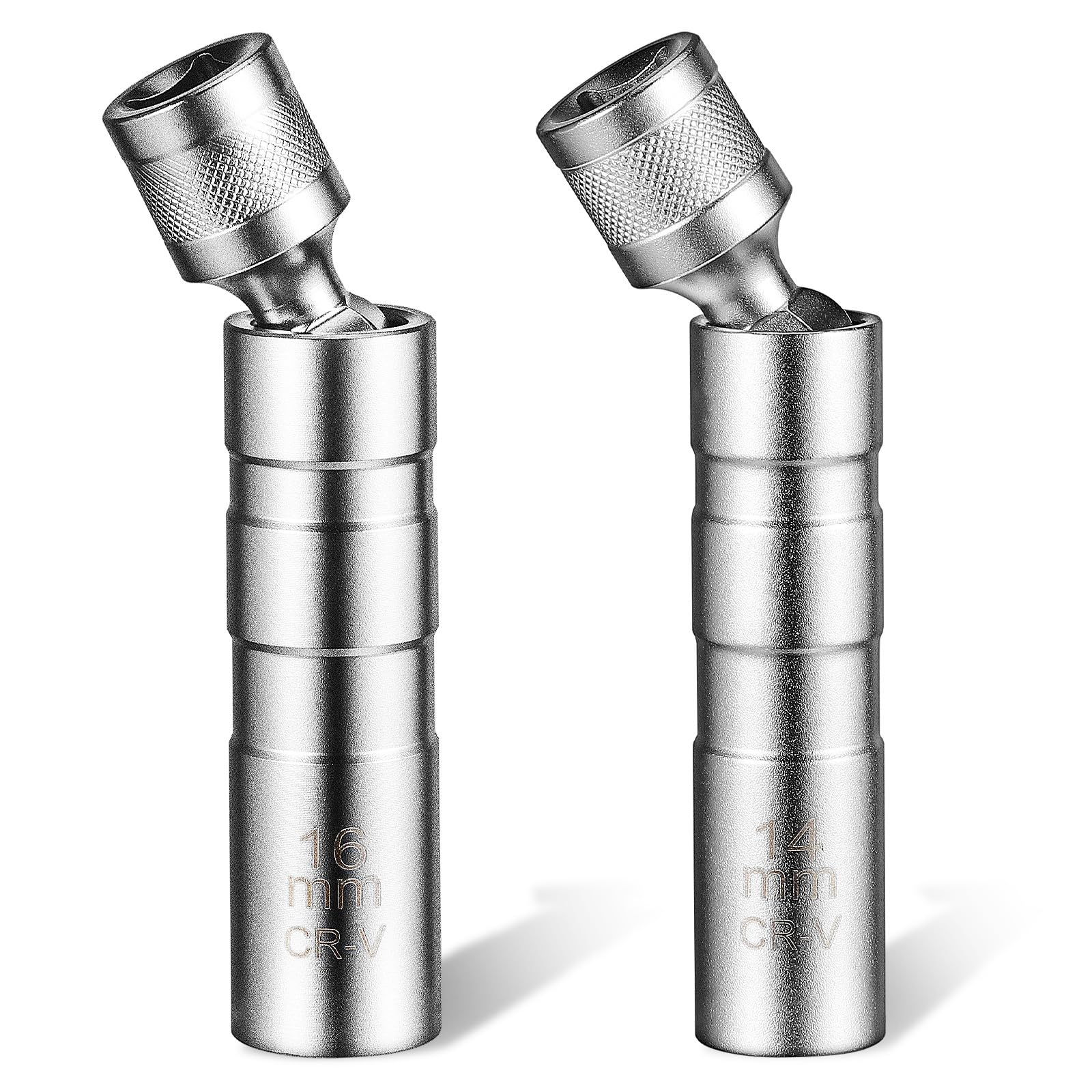 14mm&16mm Swivel Magnetic Spark Plug Socket - Thin Wall Magnetic 360 Degree Rotating 3/8" Drive 12 Point Standard Spark Plug Sockets, Removal Tool 360 Degree Rotation