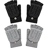 Avxdbr 2 Pairs Convertible Fingerless Mittens Gloves Winter Warm Knitted Gloves for Women With Mittens Cover Cap