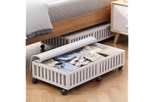 MHXW SXPN Bamboo Under Bed Storage Containers with Wheels, 2 Pack Large Under the Bed Shoe Storage Bins, Wood Rolling Underbed Drawers Organizer for Bedroom Closet Clothes Blanket Under Crib Toy White