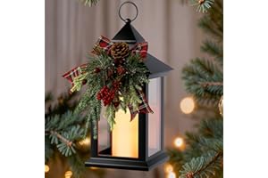 AFINETH Christmas Decorative Lanterns, Black Lantern Decor with Timer Candle, 14 Inch Vintage Farmhouse Outdoor Lanterns, Waterproof Hanging Christmas Lantern for Indoor Outdoor, 1 Pack