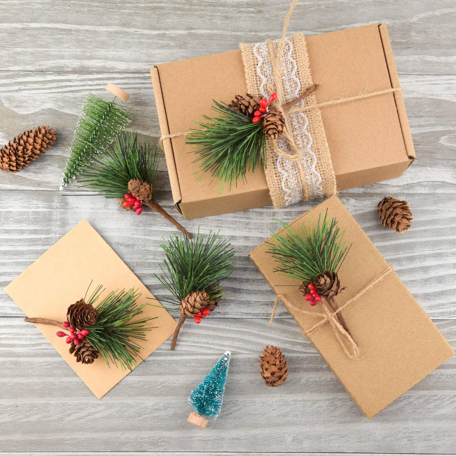TUPARKA 12 PCS Artificial Pine Cone Picks Decor Holly Berry Stems Picks for Christmas Flower Arrangements Wreaths Decorations and Holiday Crafts and Floral Projects Decorations - Image 3