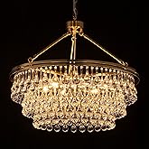 TOCHIC Modern Crystal Chandelier for Dining Room, 24 inch Gold Chandeliers Light Fixtures High Ceiling Crystal Pendant Lighti