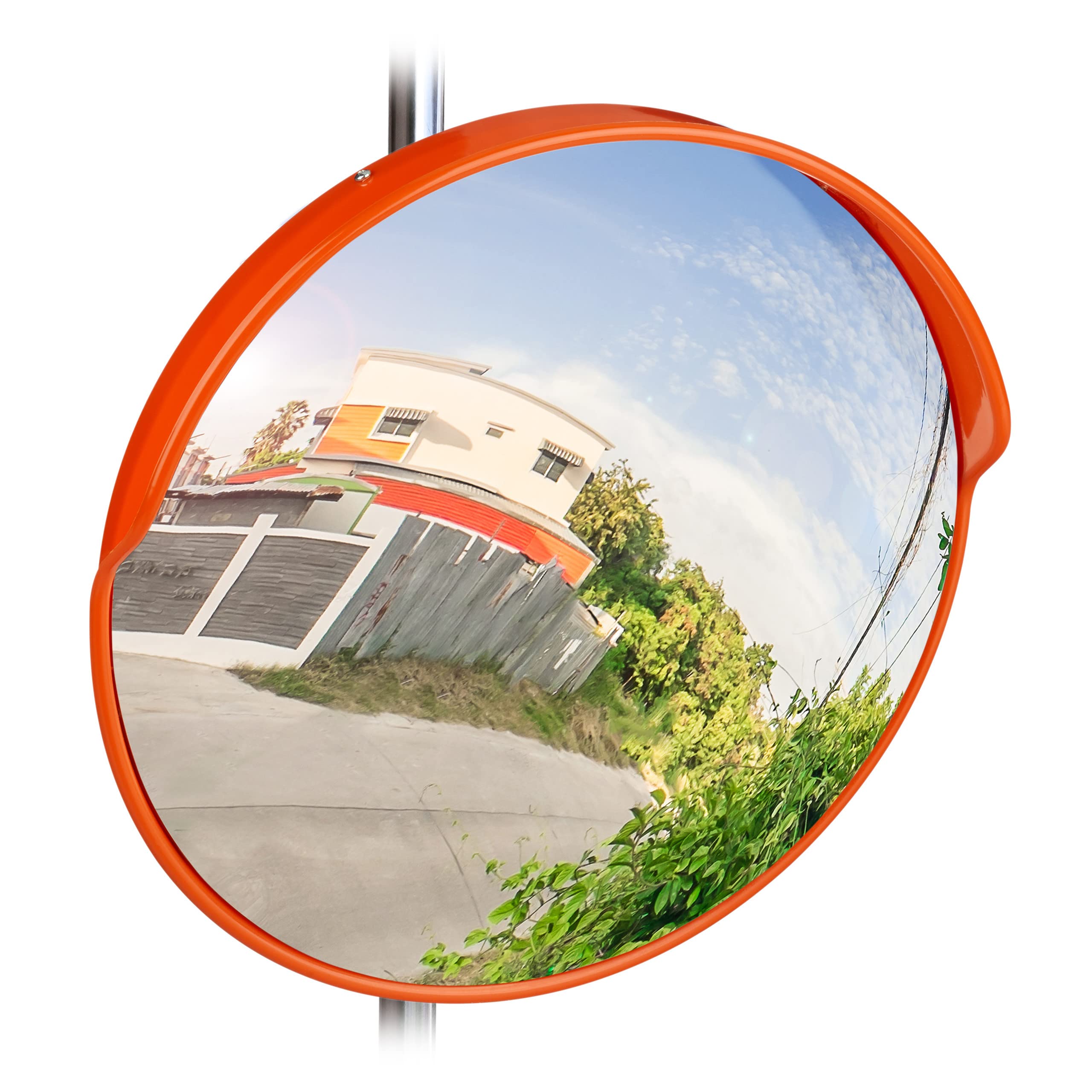 Relaxdays 45 cm Traffic Mirror, Professional, Weatherproof, Shatterproof, In- and Outdoors, Holder Included, Red