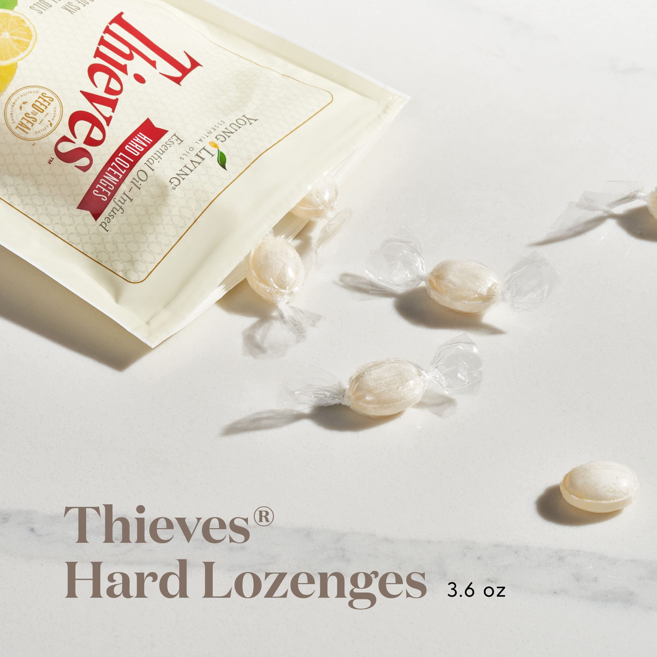 Young Living Thieves Hard Lozenges, 30 ct | Sugar-Free Relief for Dry Mouth & Sore Throat | Clove, Lemon, Peppermint Essential Oils | Gentle on Stomach