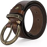 wolksprong Women's 1.5 inch Leather Belt with Large Brass Buckle - Trendy Vintage Style for Jeans and Pants
