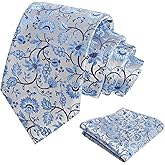 Alizeal Mens 3.15inches Leaf Flower Pattern Tie with Floral Pocket Square Set