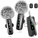 Utsund 3 in 1 Mini Microphone for iPhone, Android, Camera, LED Display Wireless Lavalier Microphone for Video Recording, Clip on Lapel Lav Mics with Noise Reduction for Interview Vlog YouTube TikTok