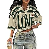QJQ Women‘s Jersey Shirts Y2K Crop Tops V Neck Half Sleeve 25 Graphic T Shirts Summer Cute Football Streetwear Tee