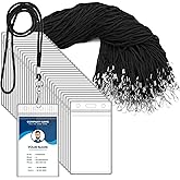 100Pcs Clear Plastic Vertical Name Tag Badge ID Card Holders and 100Pcs Black Neck Lanyards with Swivel Hook for School, Office, Business