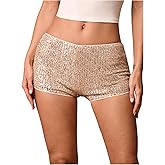 SHENHE Women's Sparkly Sequin Shorts Sexy Low Rise Y2k Party Rave Hot Pants Booty Shorts