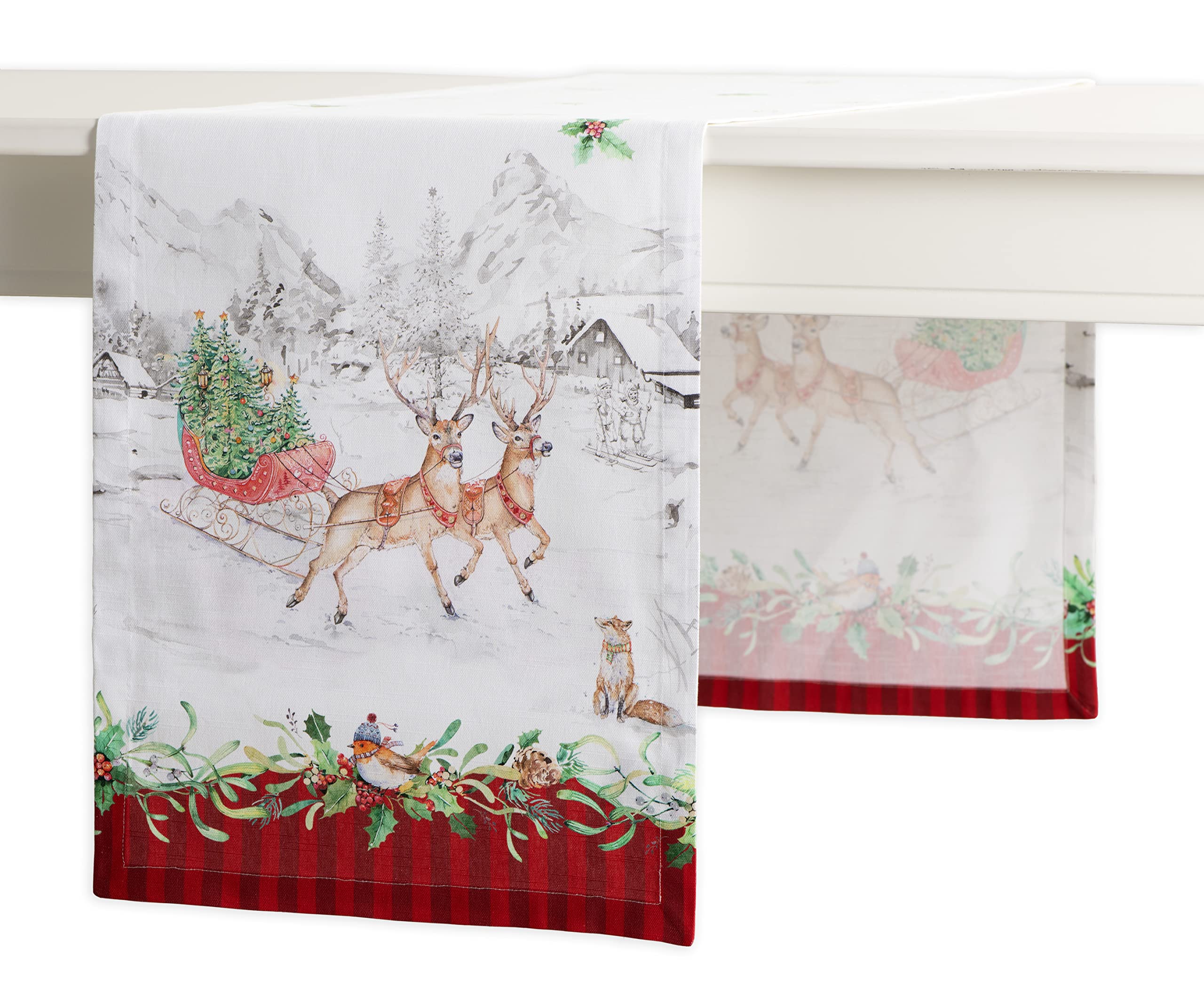 Maison d' Hermine Table runner 100% Cotton Single Layer Table Runners 180 CM long for Christmas Decorations Home Kitchen Dining Party Wedding Bridal Shower (Christmas Tradition, 37 cm x 180 cm)