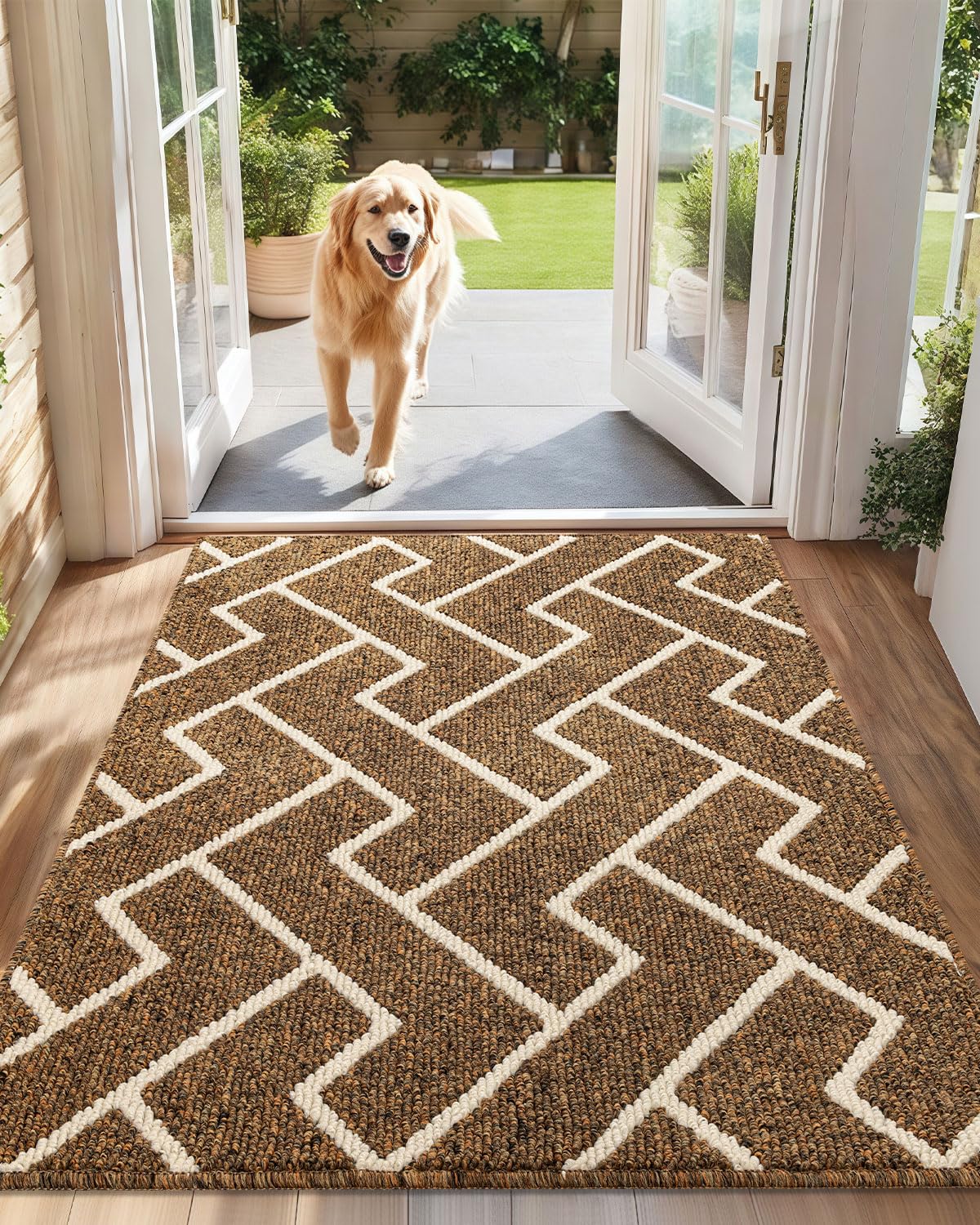 Biscpro Indoor Door Mats,80x120cm Door Mat Non Slip Backing,Dirt Trapper Mat Absorbent Non-Slip Doormat for Entrance,Inside,Kitchen,Front Back Door,Pets and Garden-Brown
