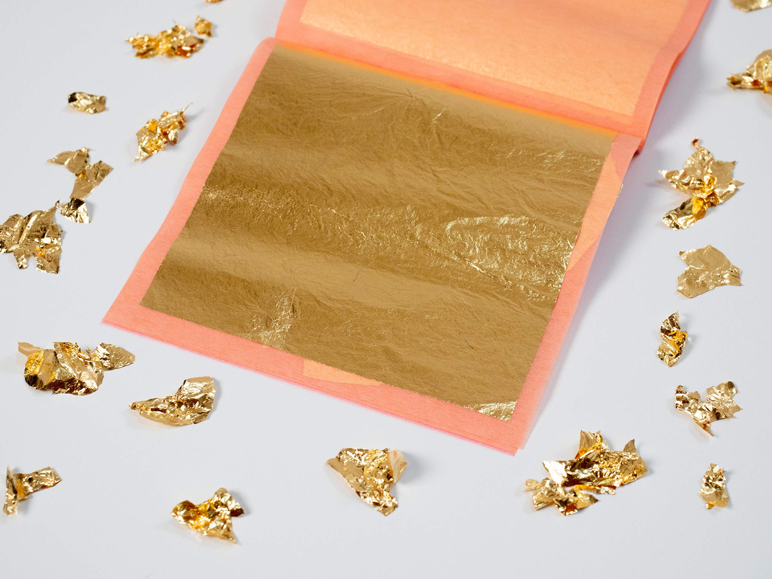 Slofoodgroup - 24 Karat Edible Gold Leaf Loose Sheets - 5 Sheets Gold Leaf Per Book - Gold Leaf Sheet Size 3.15in x 3.15in Loose Leaf Sheets - Edible Decoration, Crafting, Art and More