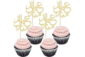 Gyufise 24Pcs Gold Glitter Eid Mubarak Cupcake Toppers Arabic Happy Eid Ramadan Kareem Cake Decorations Islamic Muslim Party Supplies Decorations