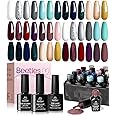 beetles Gel Polish Kit 20 Pcs Free Spirit Collection Burgundy Red Glitte Blue Gray Purple Gel Nail Polish Soak Off Glossy & Matte Top Base Coat DIY Manicure Gifts for Women