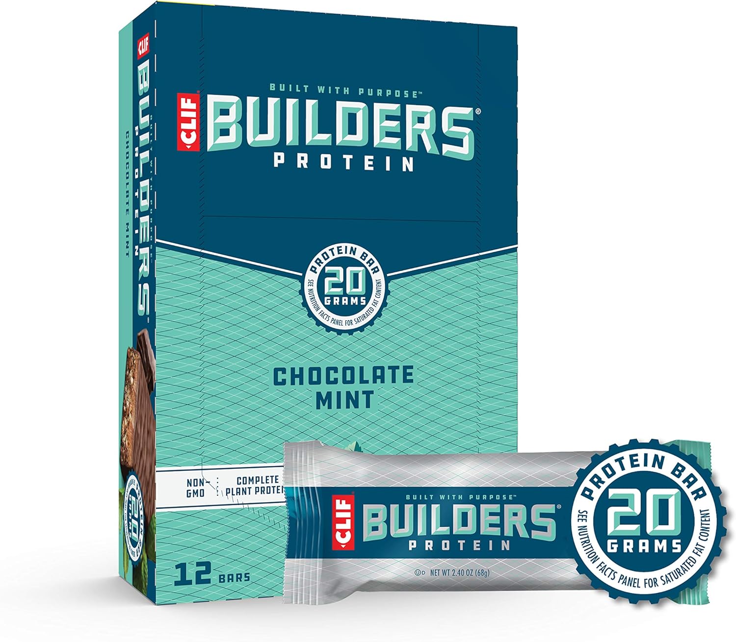 Clif Bar Builder's Bar, Chocolate Mint, 2.4Ounce Bars, 12 Count
