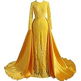 Ikerenwedding Long Sleeves Prom Dress Glitter Sequin Detachable Pageant Mermaid Gala Evening Party Gown