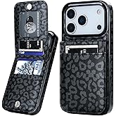 Vaburs Compatible with iPhone 17 Pro Case Wallet with Credit Card Holder, Black Leopard Cheetah Pattern Flip Premium PU Leather Magnetic Closure Shockproof Protective Cover 6.3"