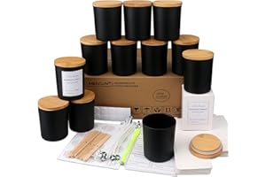MILIVIXAY 12 Pack 10 OZ Black Matte Glass Candle Jars with Lids and Candle Making Kits - Bulk Empty Candle Jars for Making Candles - Spice, Powder Containers.