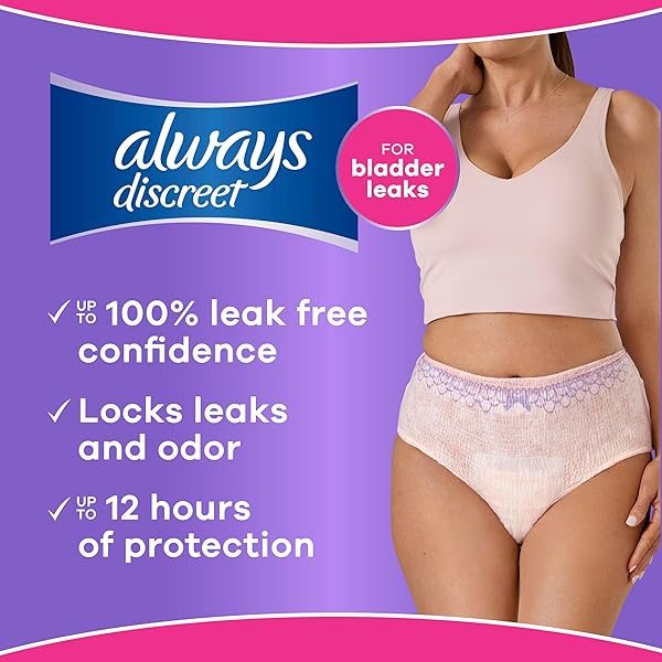 ALWAYS DISCREET ADULT DIAPERS FOR WOMEN, INCONTINENCE UNDERWEAR, POSTPARTUM ESSENTIALS, DISPOSABLE BRIEFS, MAX ABSORBENCY, BLADDER LEAK PROTECTION, LARGE, 28CT