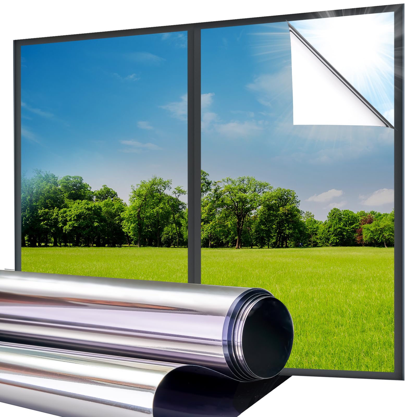 Lifetree Reflective One Way Window Film Privacy: Mirror Window Tint Film Heat Control Sun Blocker, UV Anti Glare Film Clear Day and Night for Home Office (Silver, 44.5 * 200cm)