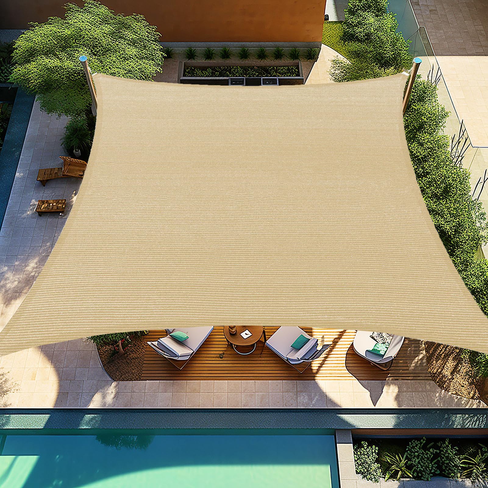 Photo 1 of Shade&Beyond 6'x10' Sun Shade Sail Canopy Curved Beige, UV Block Breathable Rectangle Sunshade for Backyard Yard Deck Outdoor Facility and Activities