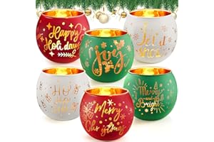 Vesici Christmas Candle Holder Set of 6 Votive Candle Holders Red Green White Glass Tealight Holder Bulk with 6 Laser Engraving Patterns Xmas Wishes Gift for Winter Christmas Table Centerpiece Decor