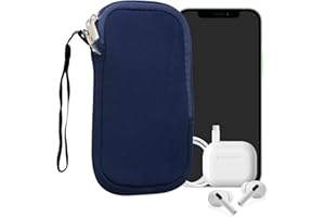 kwmobile Neoprene Phone Pouch Size L - 6.5" - Universal Cell Sleeve Mobile Bag with Zipper, Wrist Strap - Dark Blue
