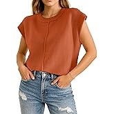COSSEN Womens Summer Cap Sleeve Tops Trendy Casual Crew Neck Knit Lightweight Sweater Pullover Top