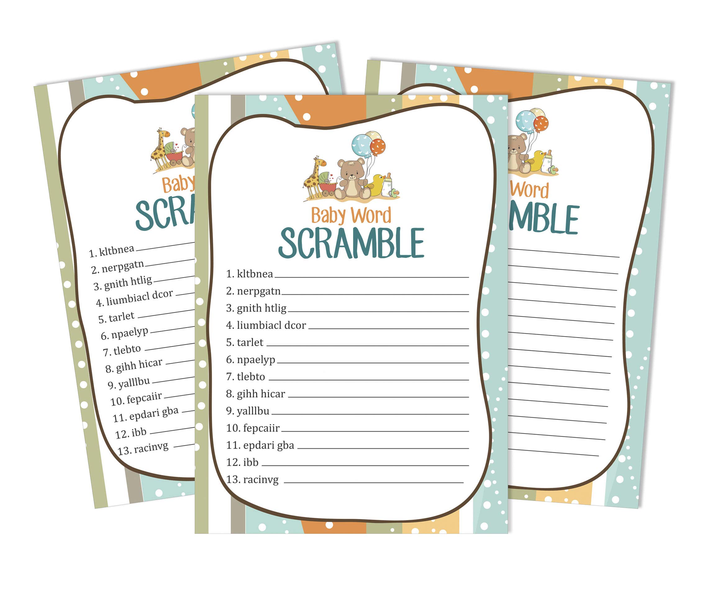 Inkdotpot 50-Pack Baby Word Scramble Baby Shower Game Cards Gender Neutral Baby Toys Party Supplies-Fun Baby Shower Game Favors