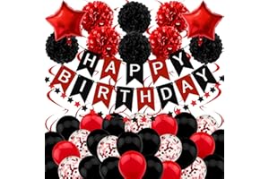 Recosis Black and Red Birthday Decorations - Happy Birthday Banner for Boys Girls Men Women Party Supplies
