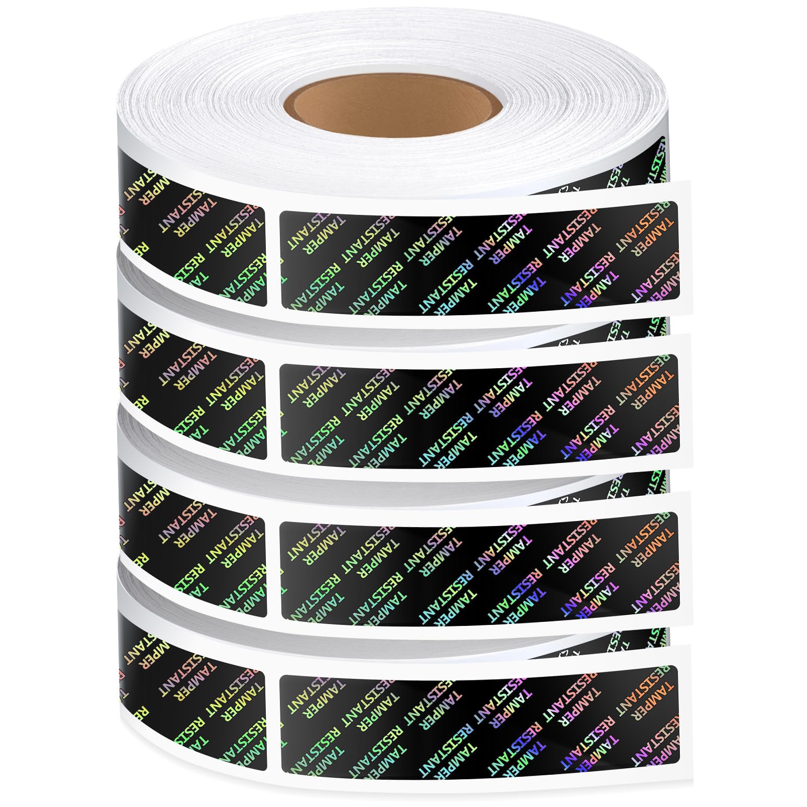 Photo 1 of 4 Rolls Tamper Seal Tamper Stickers Resistant Metallic Labels Adhesive Stickers 0.75 x 3.5 Inch Holographic Food Labels for Containers Box Jars Mailing Packaging Sealing Delivery