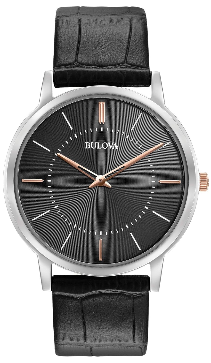 Bulova Men's Designer Watch Leather Strap Black Ultra Slim Wrist