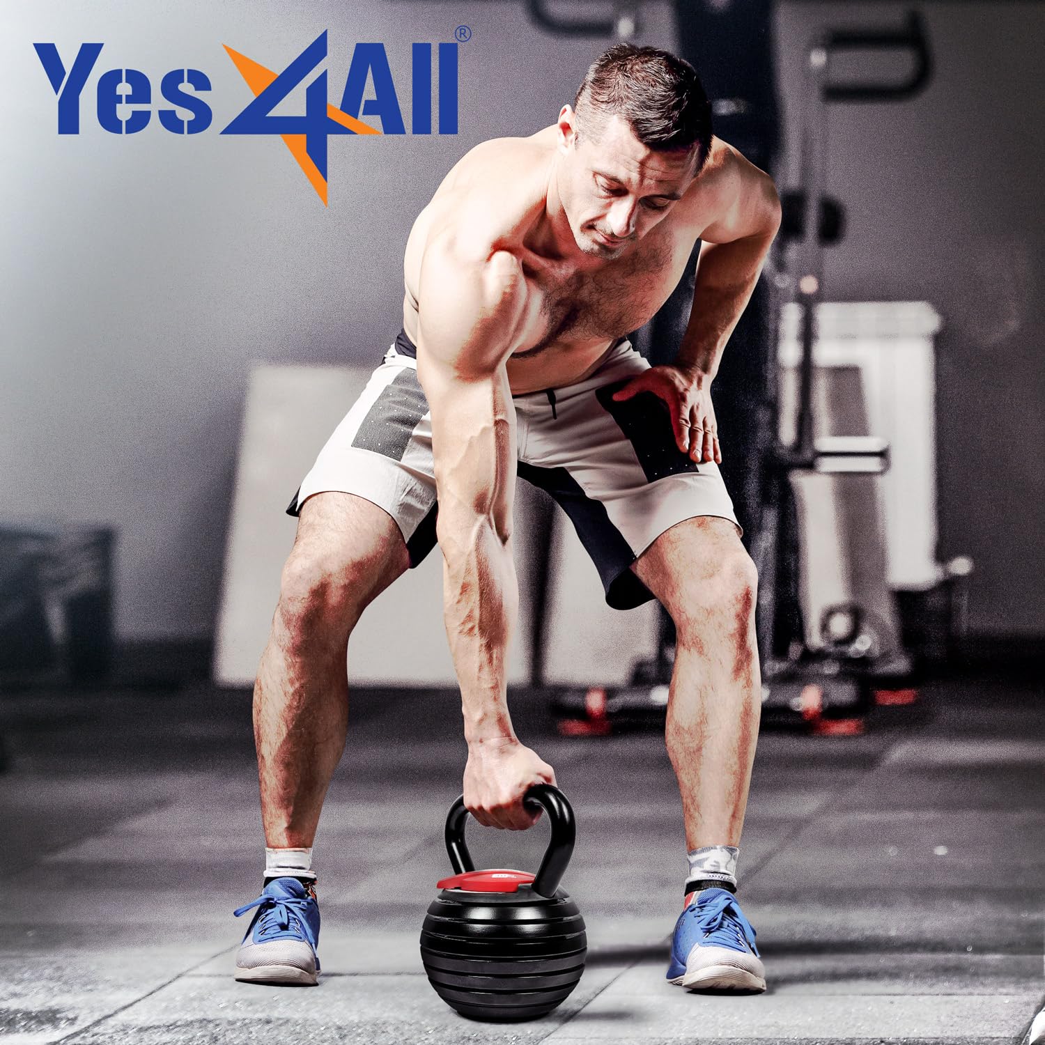 Yes4All Powder Coated Cast Iron Kettlebell Strength Training Kettlebells Weight Set for Full Body Workout, Home Gym