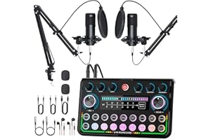 SkillDance Podcast Equipment Bundle for 2 with Soundboard & 2 Microphones, Plug-and-Play Setup for iPhone, Laptop & PC, Strea