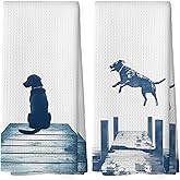Mcehtle Lake House Decor Labrador Kitchen Towels Set of 2, Summer Funny Lake Dog Coastal Bathroom Hand Towel, Dog Lover Gifts Tea Towel Dish Towels 16x24 Inch