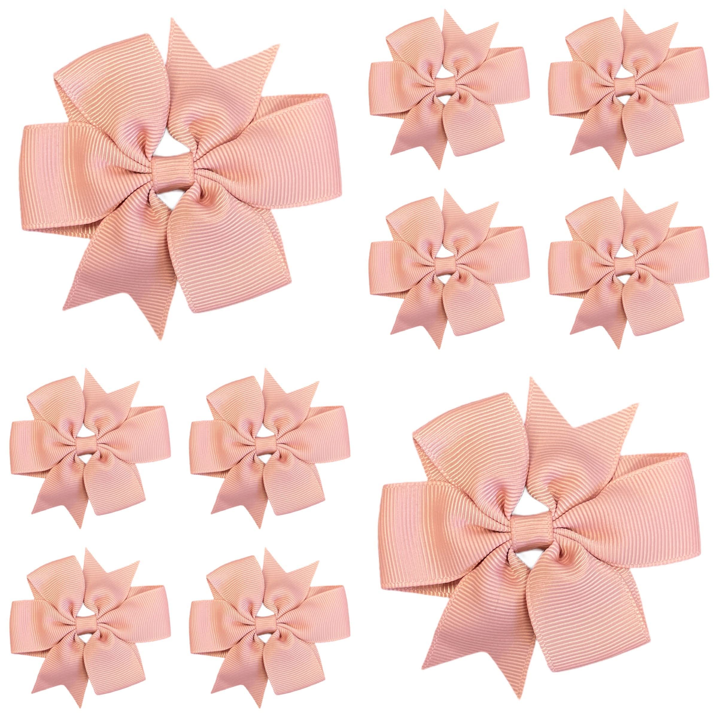 10pcs Bubble Gum Hair Bows Clips Slides Grips 3" inch Pinwheel Solid Vibrant Colour Girls Hairbows